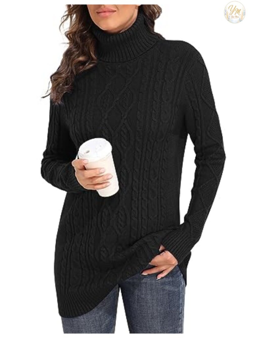 Plus Size Turtleneck Cable Knit Tunic Sweater Women Long Cozy Pullover